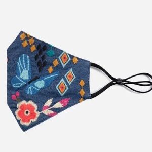 🦋 Johnny Was Embroidered Butterfly Cloth Fabric Face Mask NWT